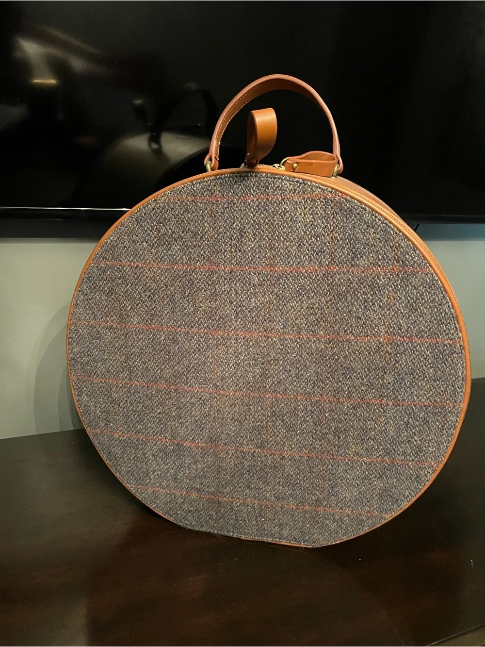 Goorin Brothers Classic Round Tweed Travel Hat Box Bag - Tan Trim